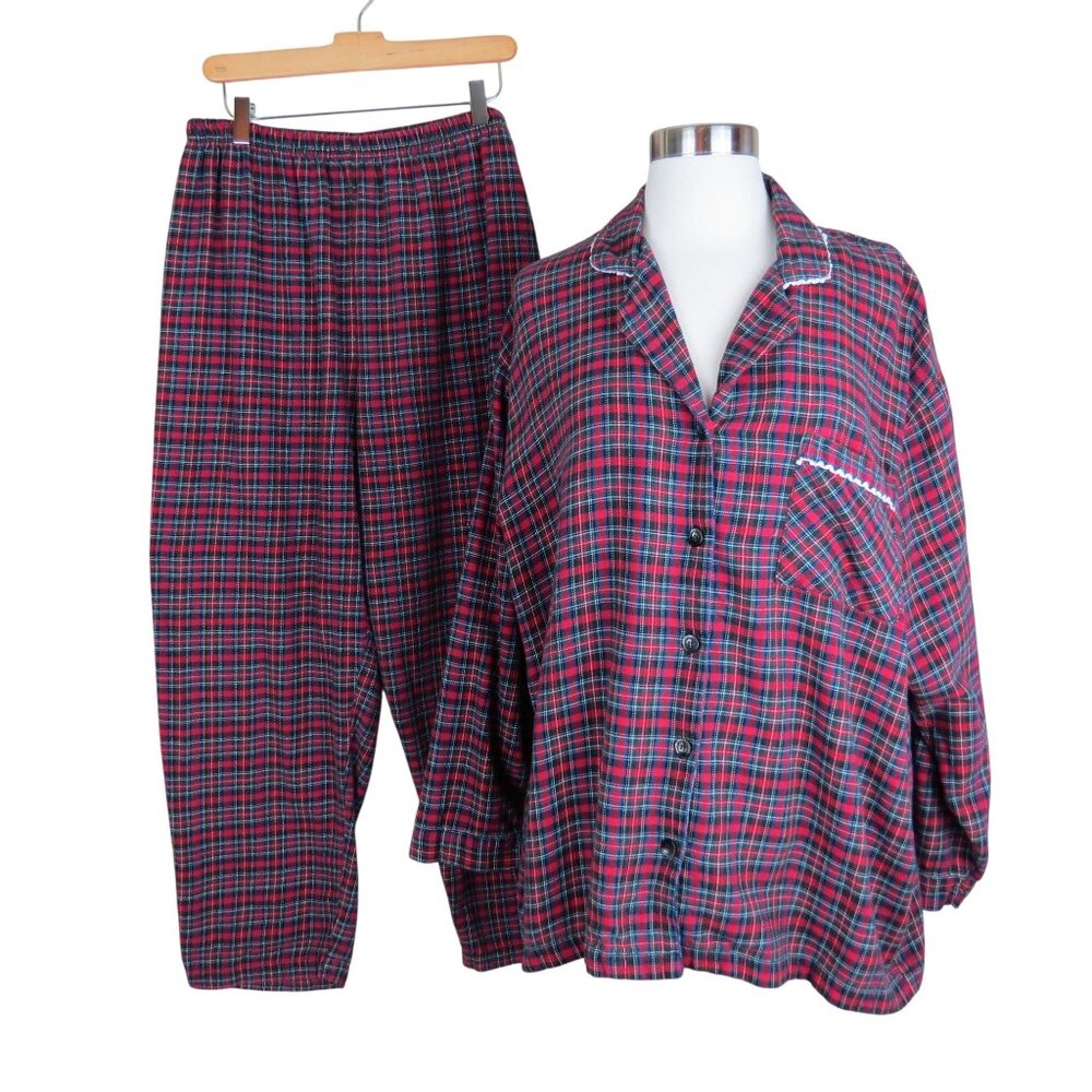 CHARTER CLUB Women's Red Black Micro Plaid Flannel Pajama Set Size M